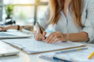 mulher anotando planejamento escolar para o proximo ano